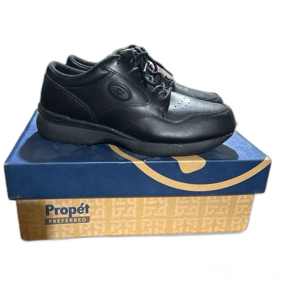 Propet LifeWalker II Mens 9M Black Leather Walking Shoes Comfort Support NIB